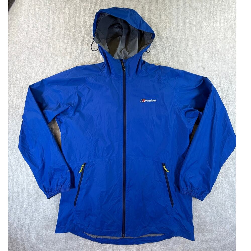 Berghaus Mens XL Blue Long Hooded Waterproof Lightweight Rain Jacket Coat Casual